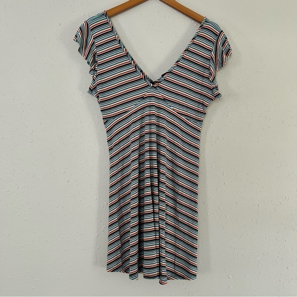 🦋 Wild Fable Striped V-Neck Short Sleeve Mini Dress Stretch Comfy Large